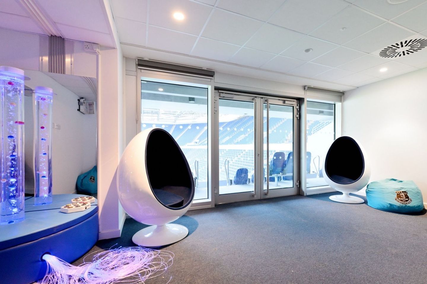 Sensory room overlooking the seating at Hill Dickinson Stadium